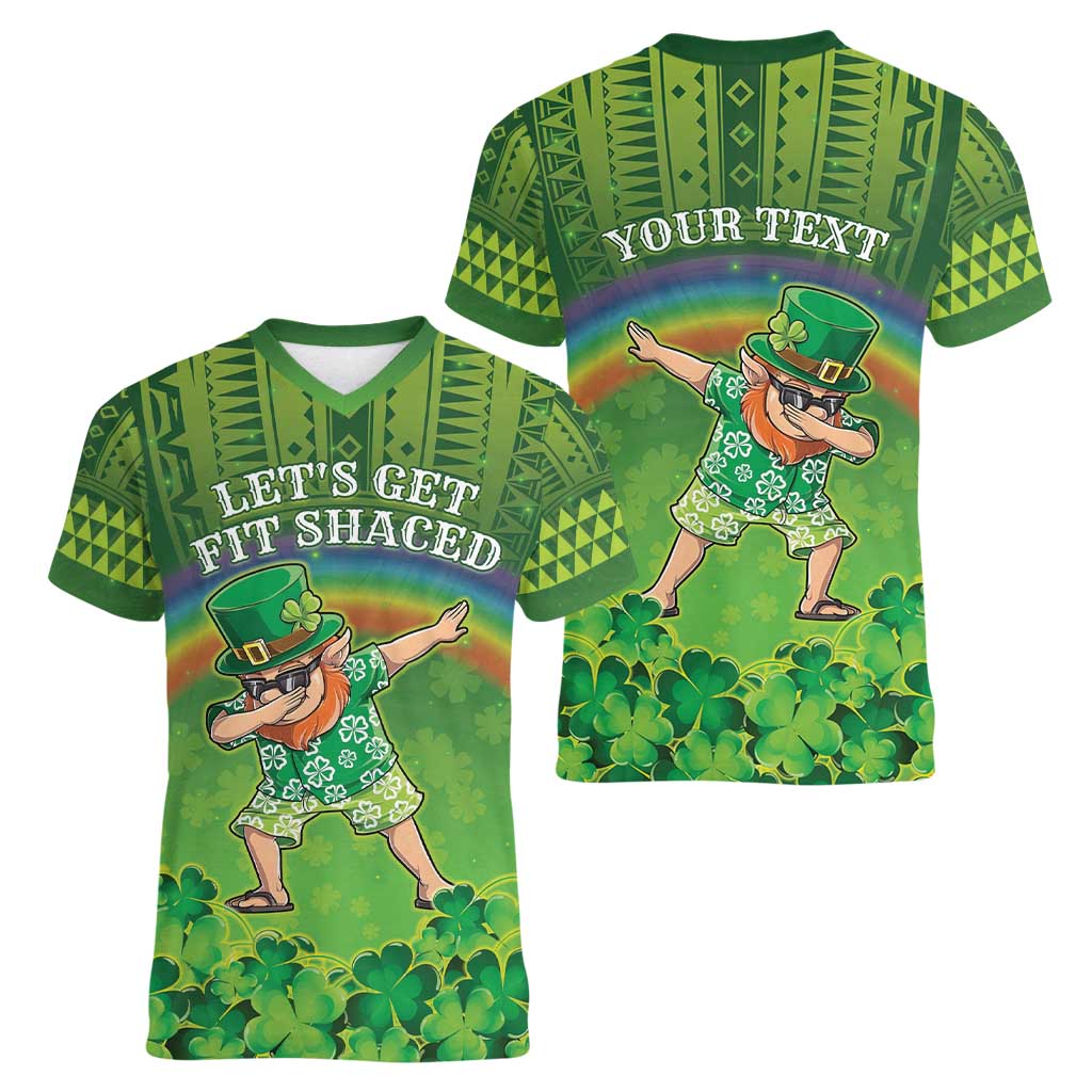 Personalised Hawaii Saint Patrick's Day Women V-Neck T-Shirt Let's Get Fit Shaced LT05 - Polynesian Pride