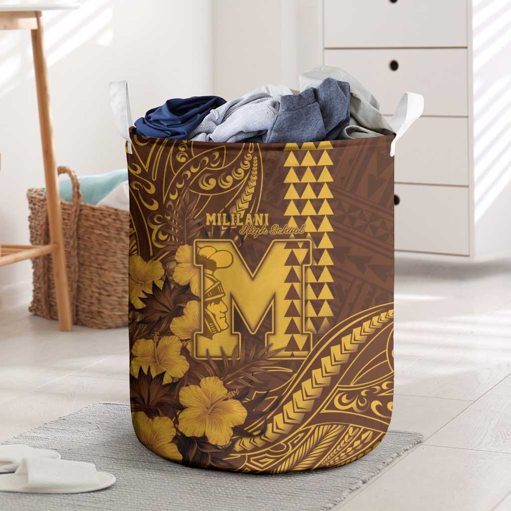 Hawaii Mililani High School Laundry Basket Tribal Tattoo With Hibiscus Flowers