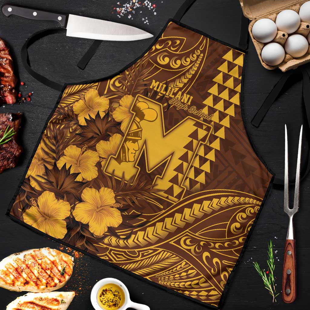 Hawaii Mililani High School Apron Tribal Tattoo With Hibiscus Flowers LT05 Brown - Polynesian Pride