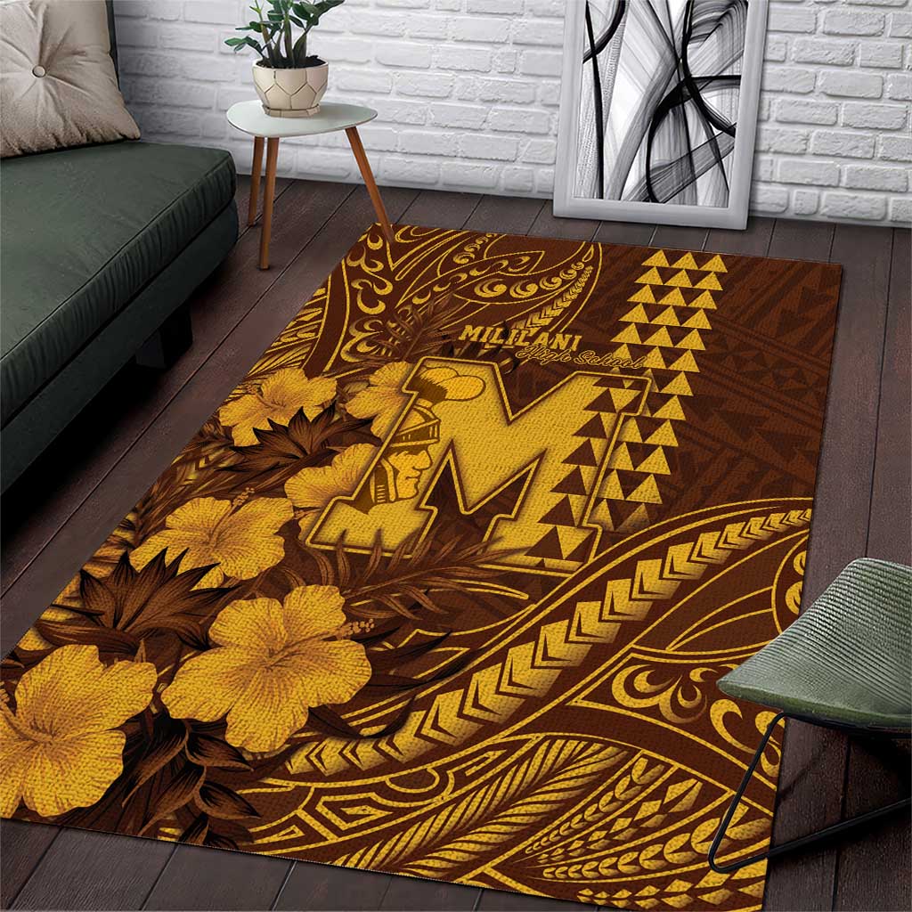 Hawaii Mililani High School Area Rug Tribal Tattoo With Hibiscus Flowers LT05 Brown - Polynesian Pride