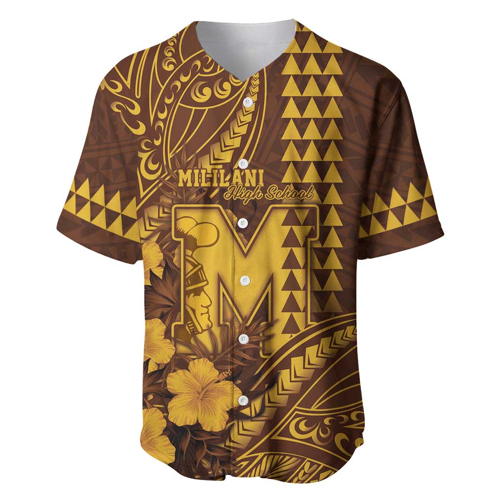 Personalised Hawaii Mililani High School Baseball Jersey Tribal Tattoo With Hibiscus Flowers LT05 Brown - Polynesian Pride