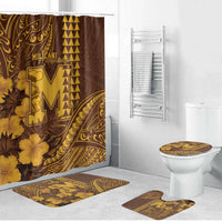 Hawaii Mililani High School Bathroom Set Tribal Tattoo With Hibiscus Flowers LT05 Bathroom Set (4 pcs) Brown - Polynesian Pride