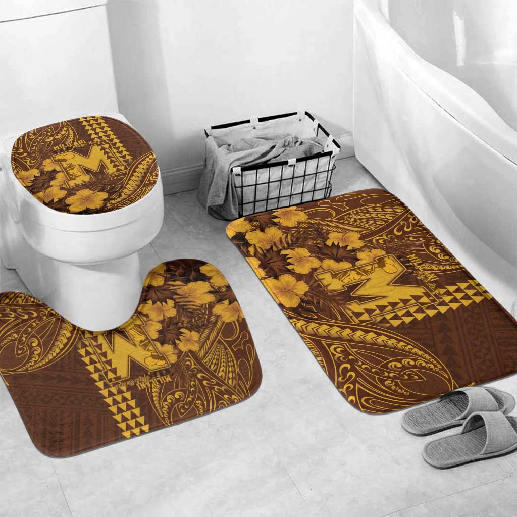 Hawaii Mililani High School Bathroom Set Tribal Tattoo With Hibiscus Flowers LT05 Mat Set Only (3 pcs) One Size Brown - Polynesian Pride
