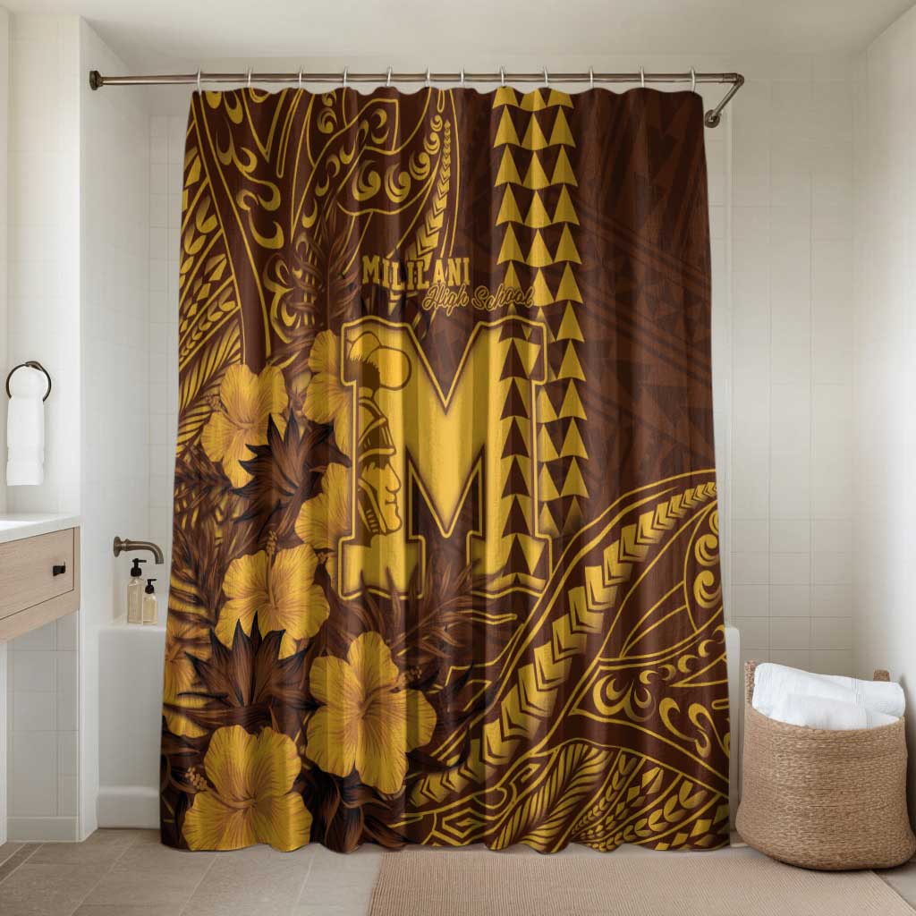 Hawaii Mililani High School Bathroom Set Tribal Tattoo With Hibiscus Flowers LT05 Shower Curtain Only Brown - Polynesian Pride