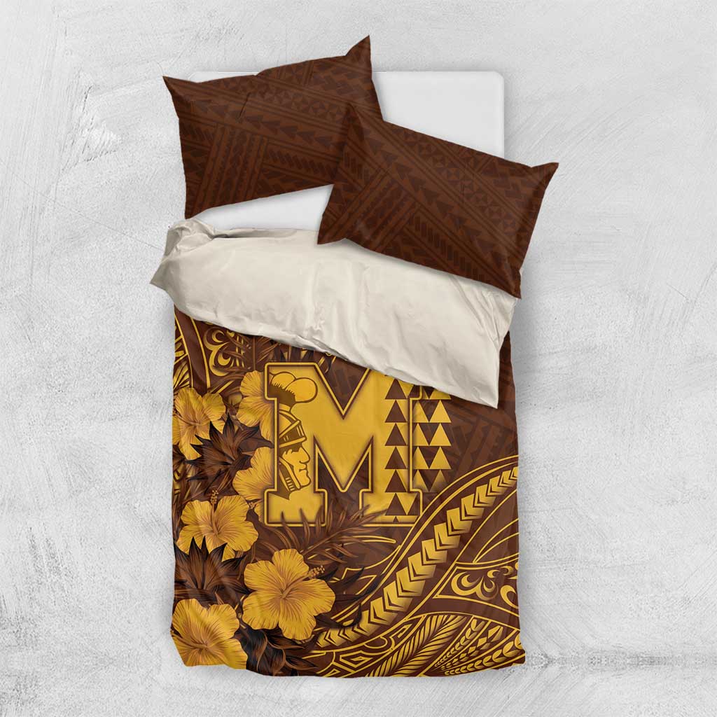 Hawaii Mililani High School Bedding Set Tribal Tattoo With Hibiscus Flowers LT05 US Twin 172cm x 218cm Brown - Polynesian Pride