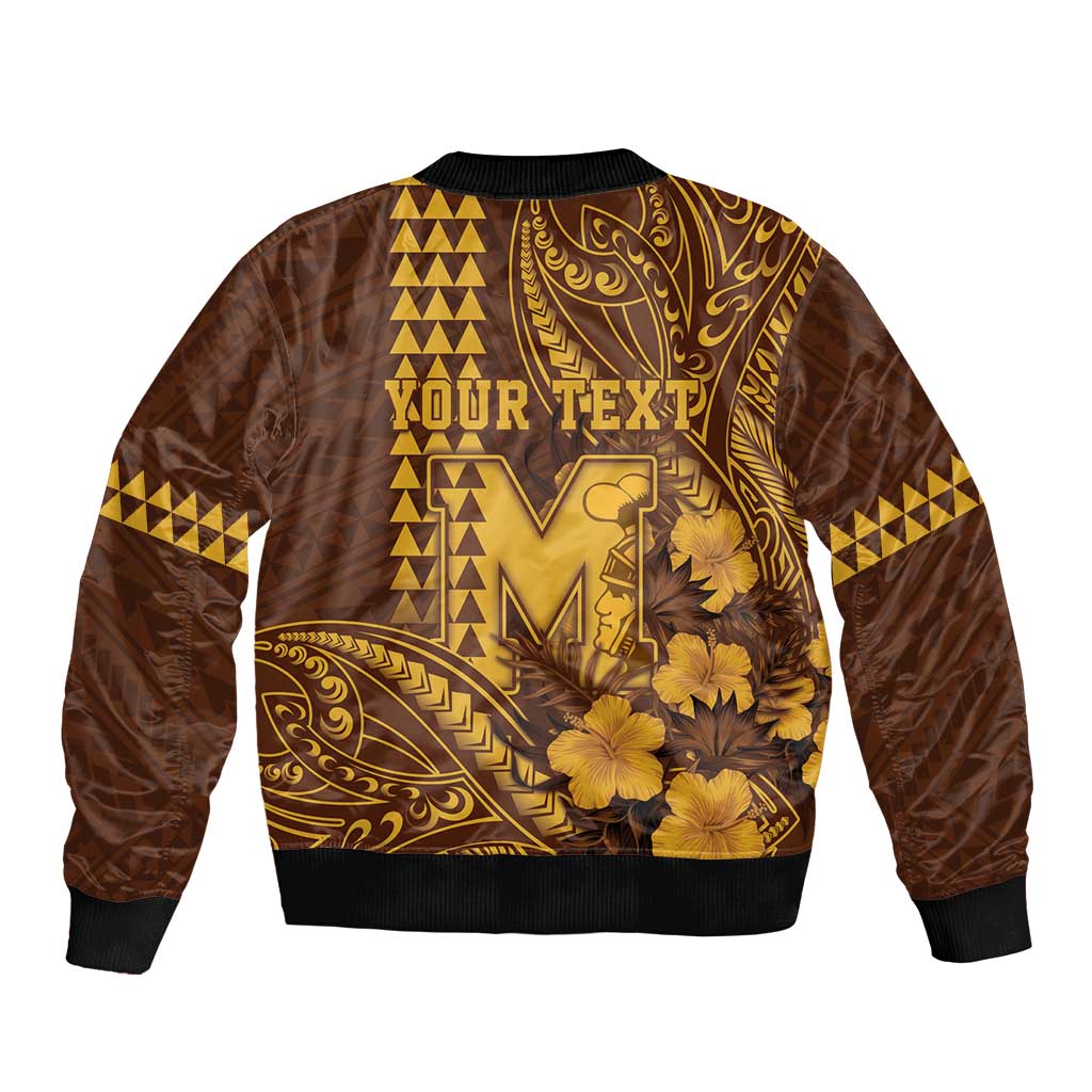 Personalised Hawaii Mililani High School Bomber Jacket Tribal Tattoo With Hibiscus Flowers LT05 - Polynesian Pride