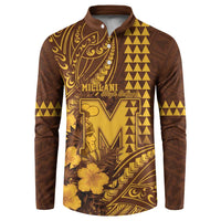 Personalised Hawaii Mililani High School Button Sweatshirt Tribal Tattoo With Hibiscus Flowers LT05 Brown - Polynesian Pride