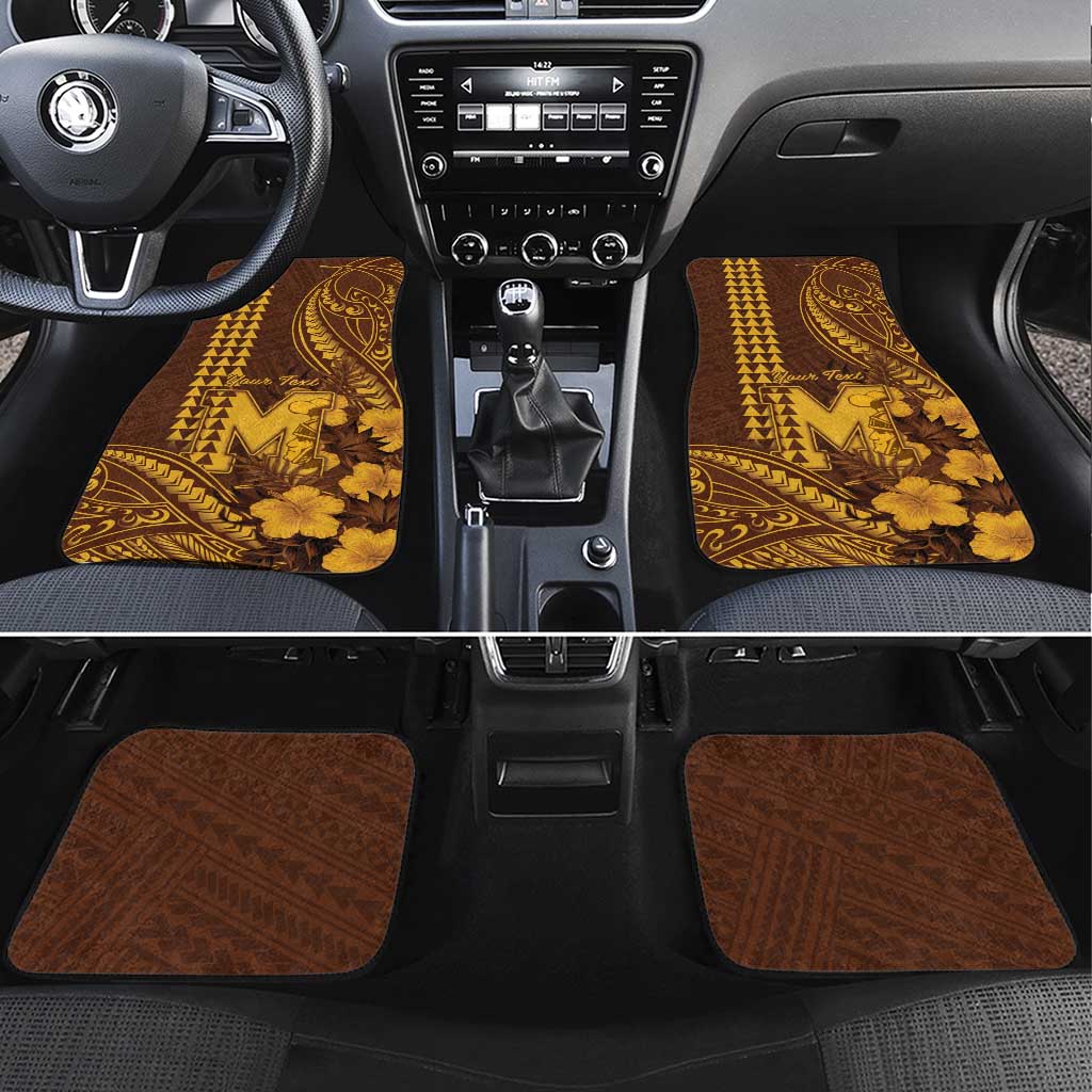 Personalised Hawaii Mililani High School Car Mats Tribal Tattoo With Hibiscus Flowers