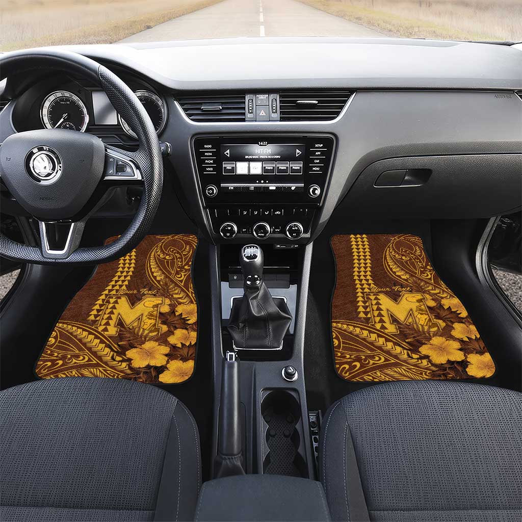 Personalised Hawaii Mililani High School Car Mats Tribal Tattoo With Hibiscus Flowers LT05 Set 2pcs - Front Brown - Polynesian Pride