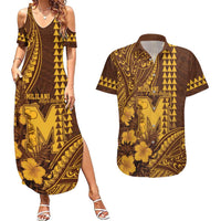 Personalised Hawaii Mililani High School Couples Matching Summer Maxi Dress and Hawaiian Shirt Tribal Tattoo With Hibiscus Flowers