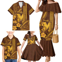 Personalised Hawaii Mililani High School Family Matching Mermaid Dress and Hawaiian Shirt Tribal Tattoo With Hibiscus Flowers
