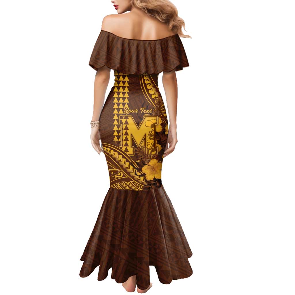 Personalised Hawaii Mililani High School Family Matching Mermaid Dress and Hawaiian Shirt Tribal Tattoo With Hibiscus Flowers