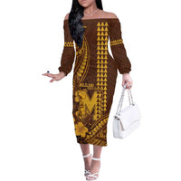 Personalised Hawaii Mililani High School Family Matching Off The Shoulder Long Sleeve Dress and Hawaiian Shirt Tribal Tattoo With Hibiscus Flowers