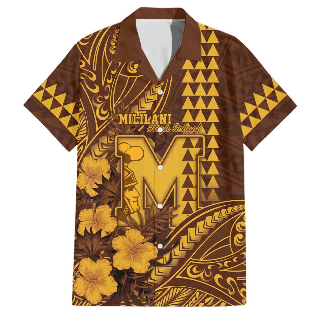 Personalised Hawaii Mililani High School Family Matching Off Shoulder Maxi Dress and Hawaiian Shirt Tribal Tattoo With Hibiscus Flowers