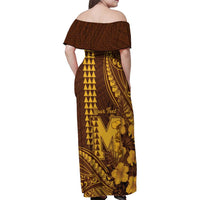 Personalised Hawaii Mililani High School Family Matching Off Shoulder Maxi Dress and Hawaiian Shirt Tribal Tattoo With Hibiscus Flowers