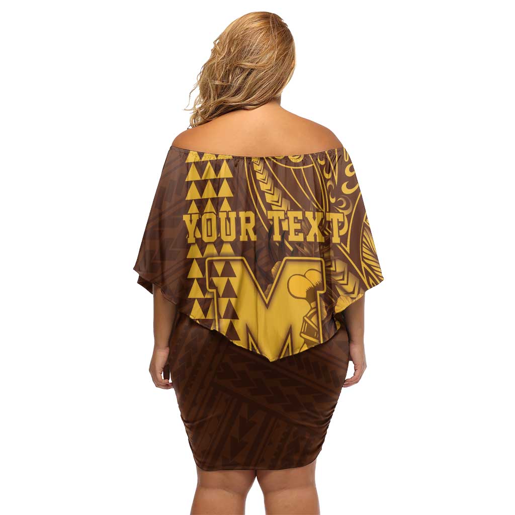 Personalised Hawaii Mililani High School Family Matching Off Shoulder Short Dress and Hawaiian Shirt Tribal Tattoo With Hibiscus Flowers