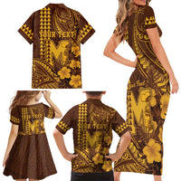 Personalised Hawaii Mililani High School Family Matching Short Sleeve Bodycon Dress and Hawaiian Shirt Tribal Tattoo With Hibiscus Flowers