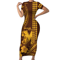Personalised Hawaii Mililani High School Family Matching Short Sleeve Bodycon Dress and Hawaiian Shirt Tribal Tattoo With Hibiscus Flowers