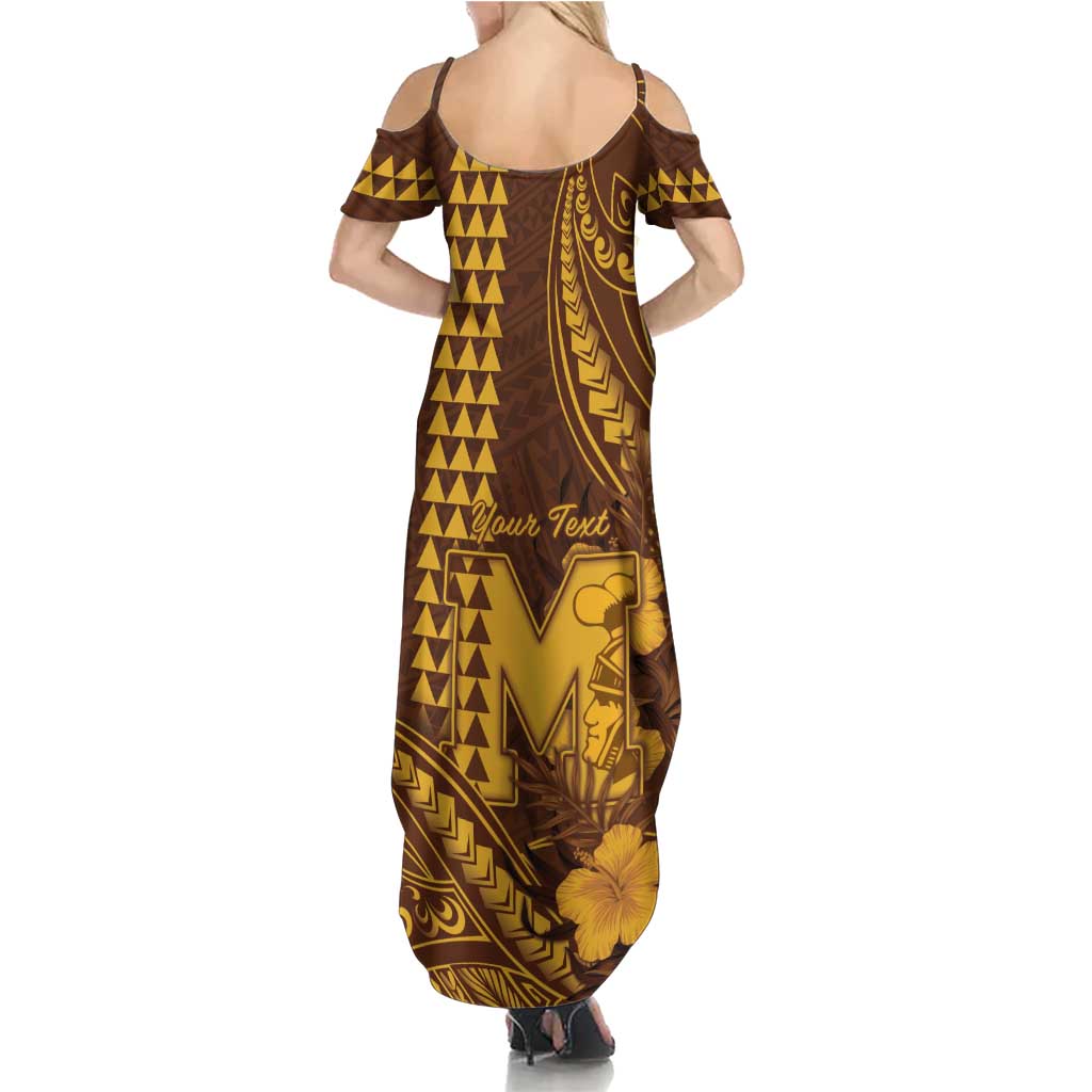 Personalised Hawaii Mililani High School Family Matching Summer Maxi Dress and Hawaiian Shirt Tribal Tattoo With Hibiscus Flowers