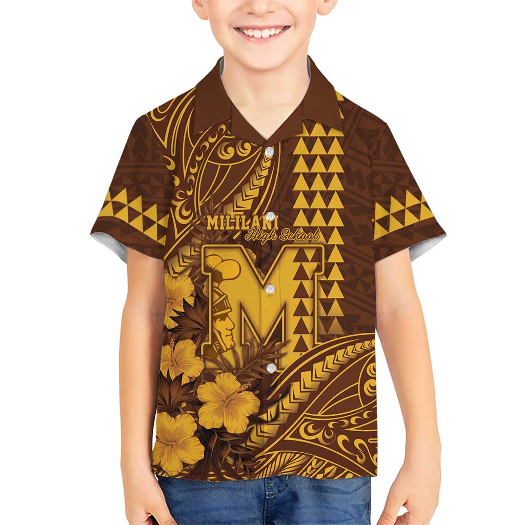 Personalised Hawaii Mililani High School Family Matching Summer Maxi Dress and Hawaiian Shirt Tribal Tattoo With Hibiscus Flowers