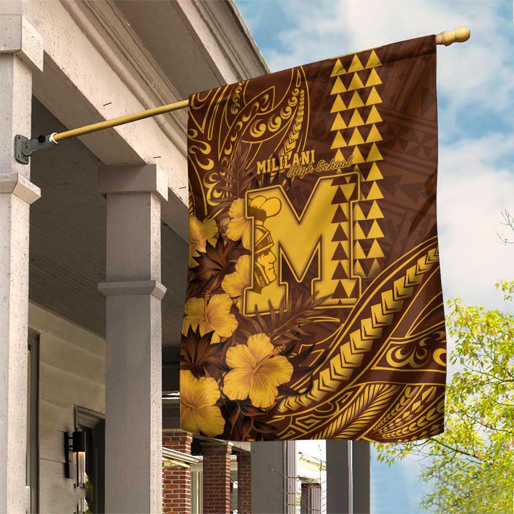 Hawaii Mililani High School Garden Flag Tribal Tattoo With Hibiscus Flowers LT05 House Flag Brown - Polynesian Pride