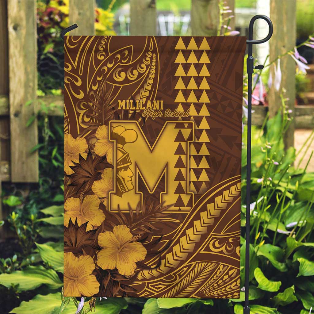 Hawaii Mililani High School Garden Flag Tribal Tattoo With Hibiscus Flowers LT05 Garden Flag Brown - Polynesian Pride