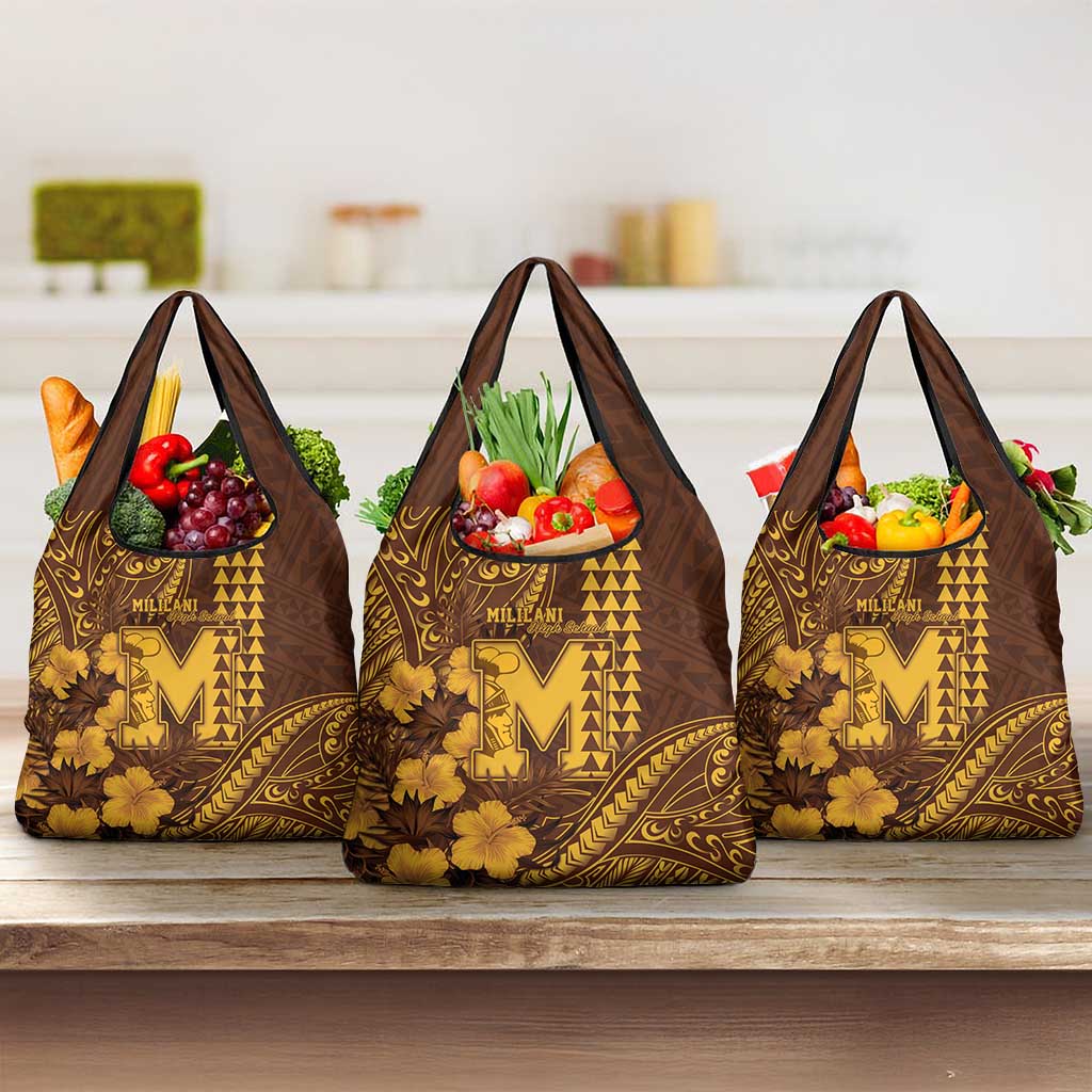 Hawaii Mililani High School Grocery Bag Tribal Tattoo With Hibiscus Flowers LT05 3-pack One Size Brown - Polynesian Pride