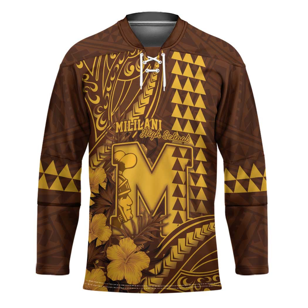 Personalised Hawaii Mililani High School Hockey Jersey Tribal Tattoo With Hibiscus Flowers