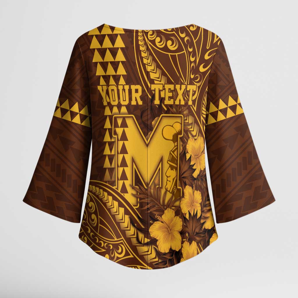 Personalised Hawaii Mililani High School Kimono Sleeve Blouse Tribal Tattoo With Hibiscus Flowers