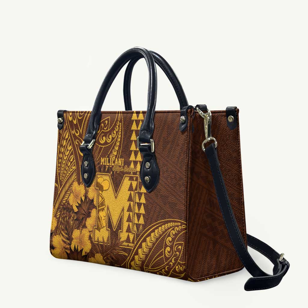 Hawaii Mililani High School Leather Bag Tribal Tattoo With Hibiscus Flowers LT05 Brown - Polynesian Pride