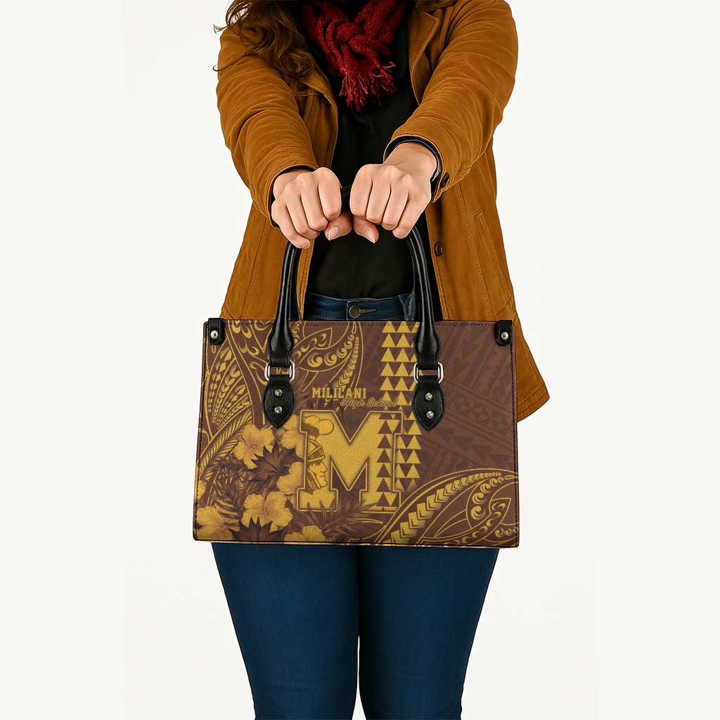 Hawaii Mililani High School Leather Bag Tribal Tattoo With Hibiscus Flowers LT05 - Polynesian Pride