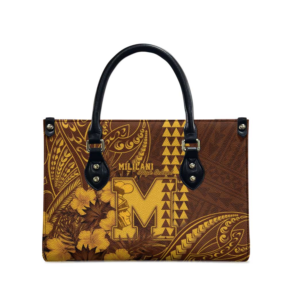 Hawaii Mililani High School Leather Bag Tribal Tattoo With Hibiscus Flowers LT05 - Polynesian Pride