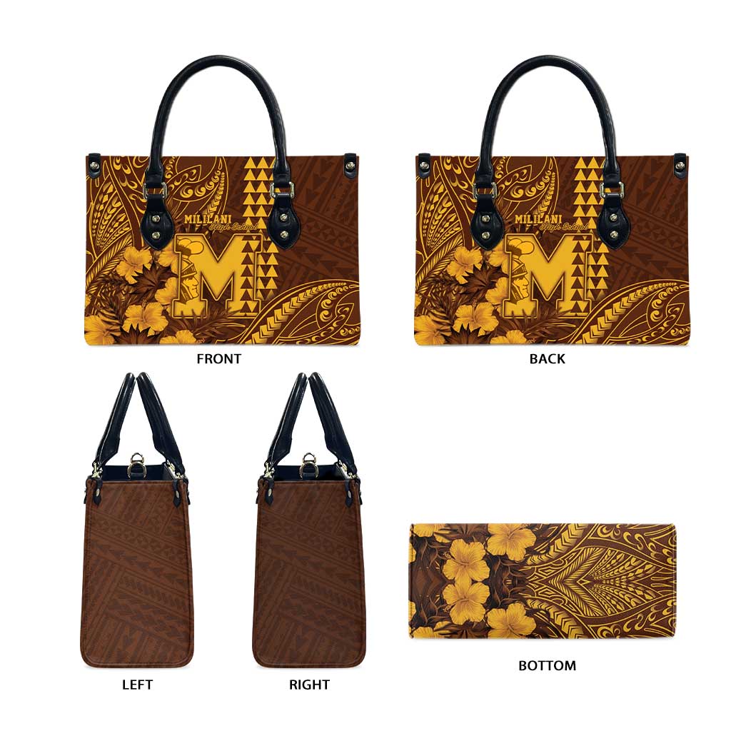 Hawaii Mililani High School Leather Bag Tribal Tattoo With Hibiscus Flowers LT05 - Polynesian Pride