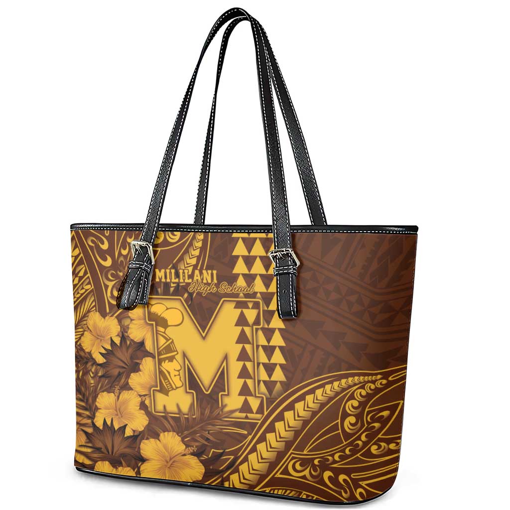 Hawaii Mililani High School Leather Tote Bag Tribal Tattoo With Hibiscus Flowers LT05 - Polynesian Pride