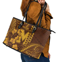 Hawaii Mililani High School Leather Tote Bag Tribal Tattoo With Hibiscus Flowers LT05 - Polynesian Pride