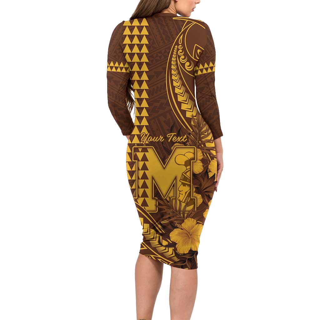 Personalised Hawaii Mililani High School Long Sleeve Bodycon Dress Tribal Tattoo With Hibiscus Flowers