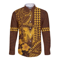 Personalised Hawaii Mililani High School Long Sleeve Button Shirt Tribal Tattoo With Hibiscus Flowers