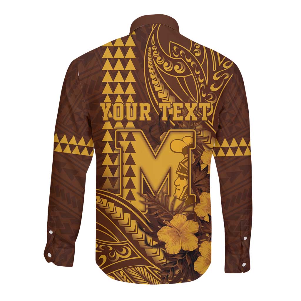 Personalised Hawaii Mililani High School Long Sleeve Button Shirt Tribal Tattoo With Hibiscus Flowers