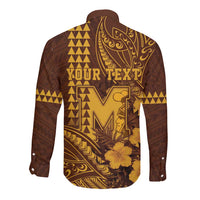 Personalised Hawaii Mililani High School Long Sleeve Button Shirt Tribal Tattoo With Hibiscus Flowers