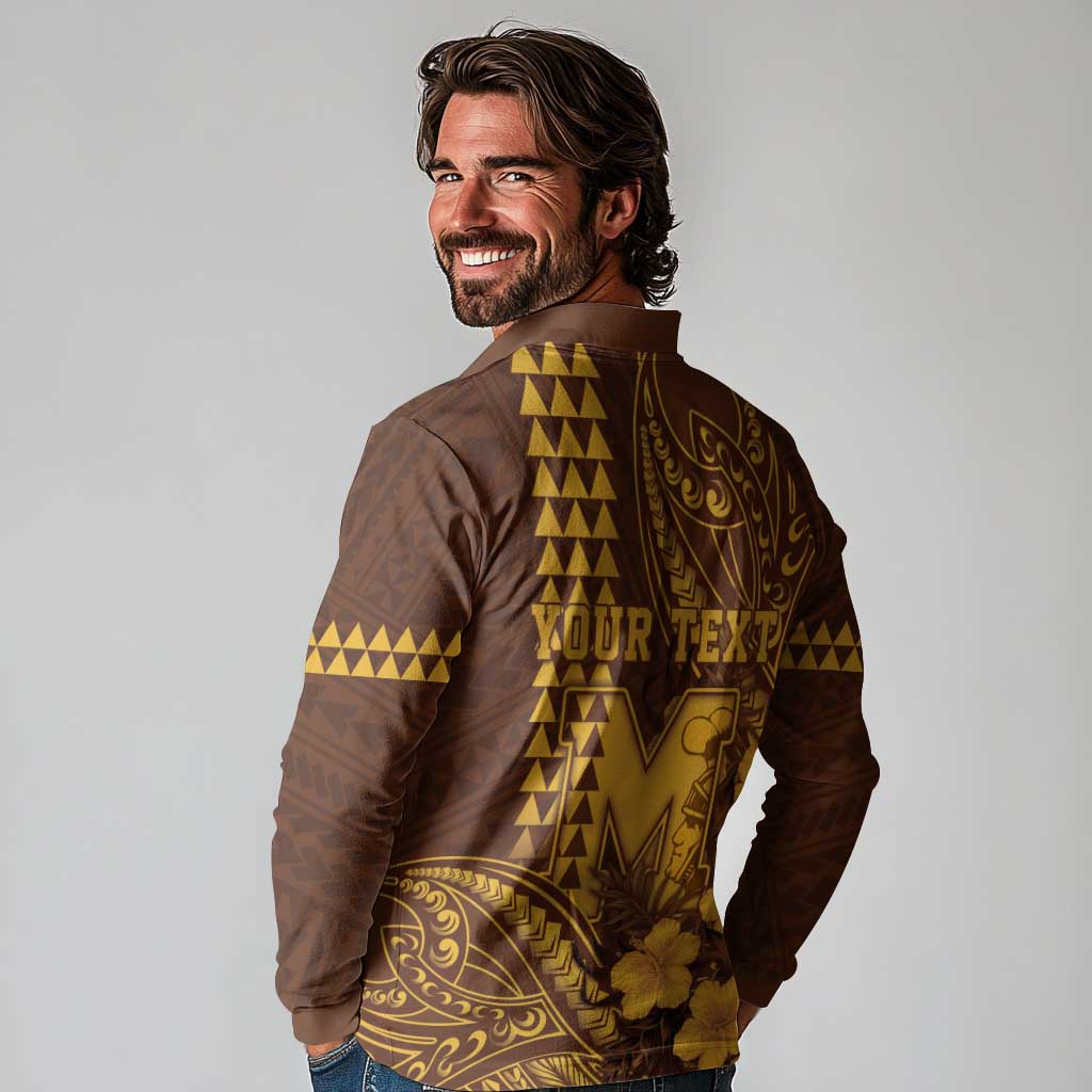Personalised Hawaii Mililani High School Long Sleeve Polo Shirt Tribal Tattoo With Hibiscus Flowers