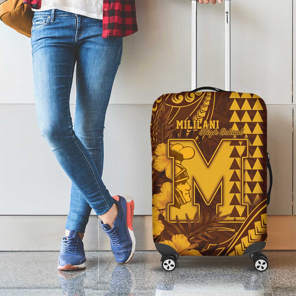 Hawaii Mililani High School Luggage Cover Tribal Tattoo With Hibiscus Flowers LT05 - Polynesian Pride