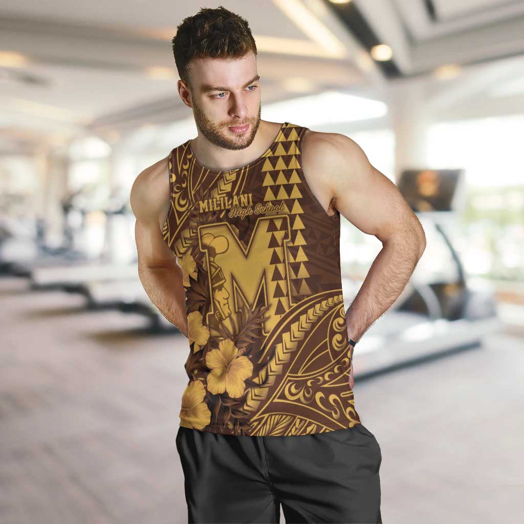 Personalised Hawaii Mililani High School Men Tank Top Tribal Tattoo With Hibiscus Flowers