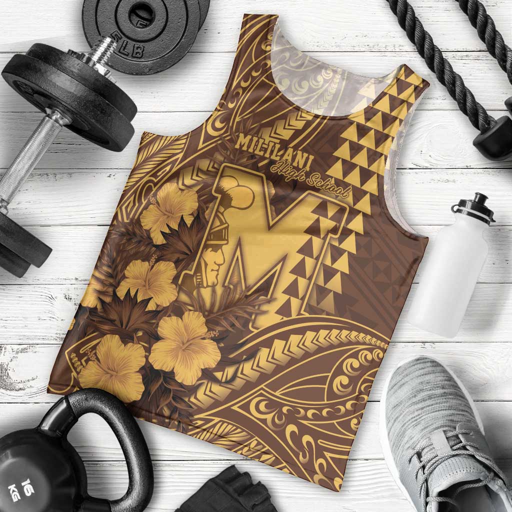 Personalised Hawaii Mililani High School Men Tank Top Tribal Tattoo With Hibiscus Flowers