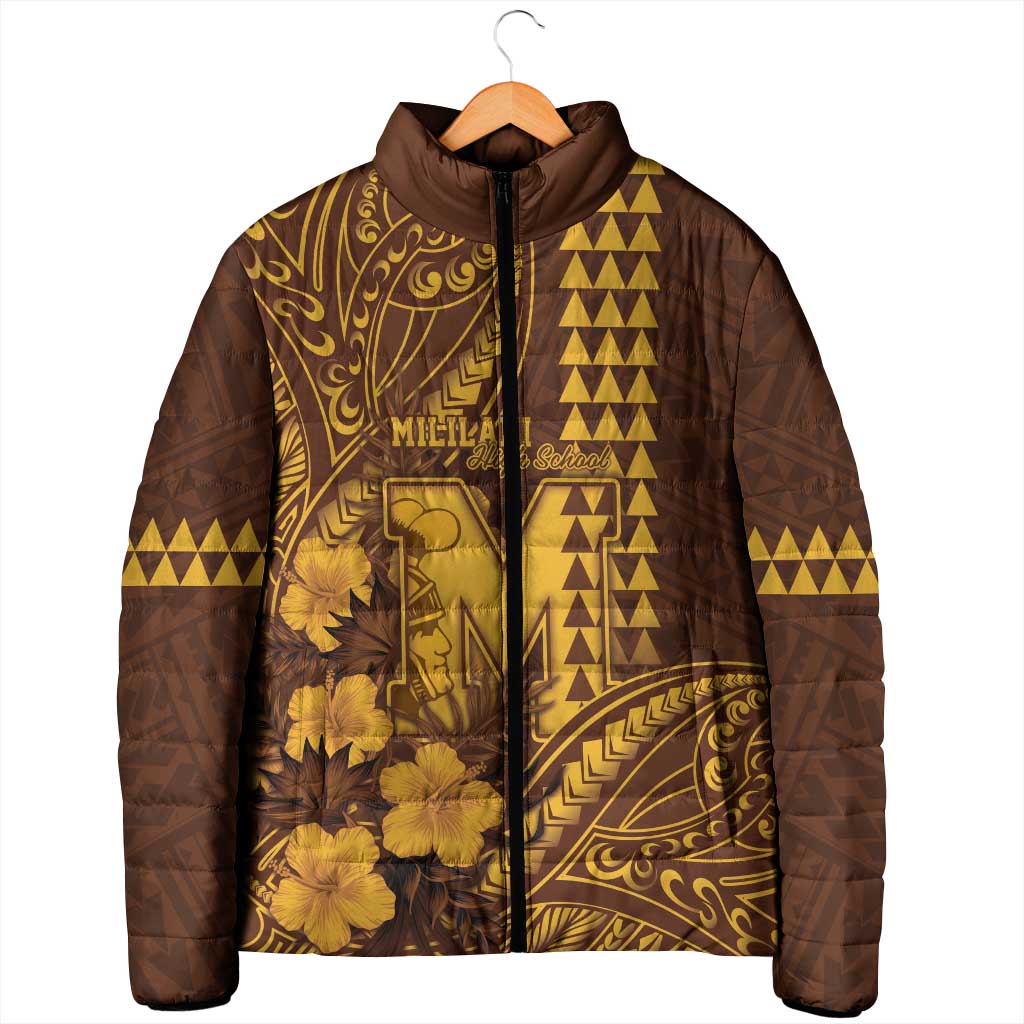 Personalised Hawaii Mililani High School Padded Jacket Tribal Tattoo With Hibiscus Flowers LT05 - Polynesian Pride