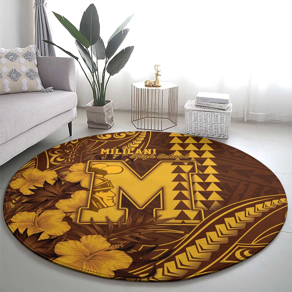 Hawaii Mililani High School Round Carpet Tribal Tattoo With Hibiscus Flowers LT05 - Polynesian Pride