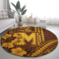 Hawaii Mililani High School Round Carpet Tribal Tattoo With Hibiscus Flowers LT05 - Polynesian Pride