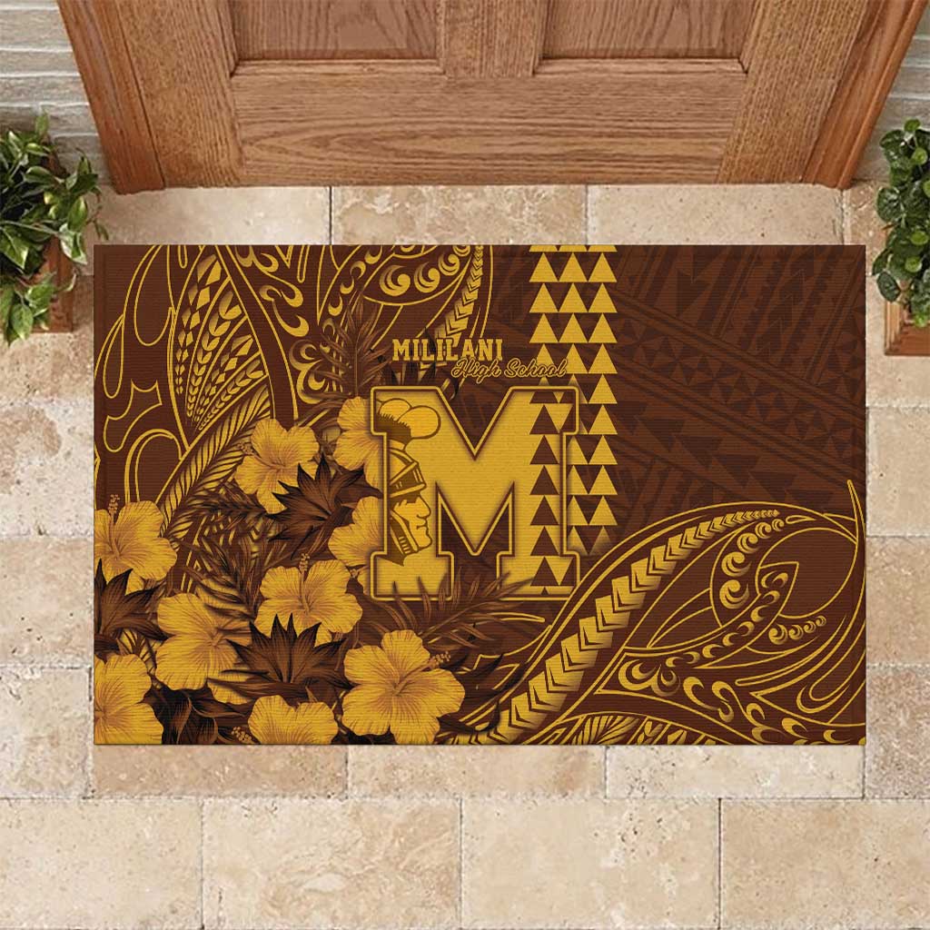 Hawaii Mililani High School Rubber Doormat Tribal Tattoo With Hibiscus Flowers