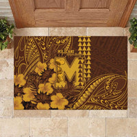 Hawaii Mililani High School Rubber Doormat Tribal Tattoo With Hibiscus Flowers