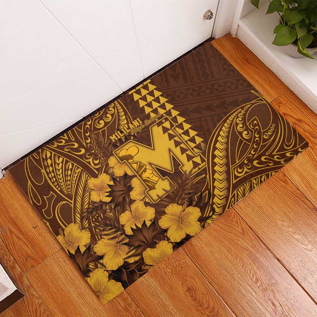 Hawaii Mililani High School Rubber Doormat Tribal Tattoo With Hibiscus Flowers