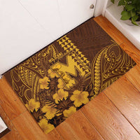 Hawaii Mililani High School Rubber Doormat Tribal Tattoo With Hibiscus Flowers